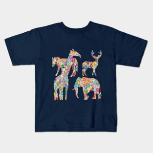 Graphic Flower photo design with form of Elephant, giraffe, zebra and deer. Kids T-Shirt